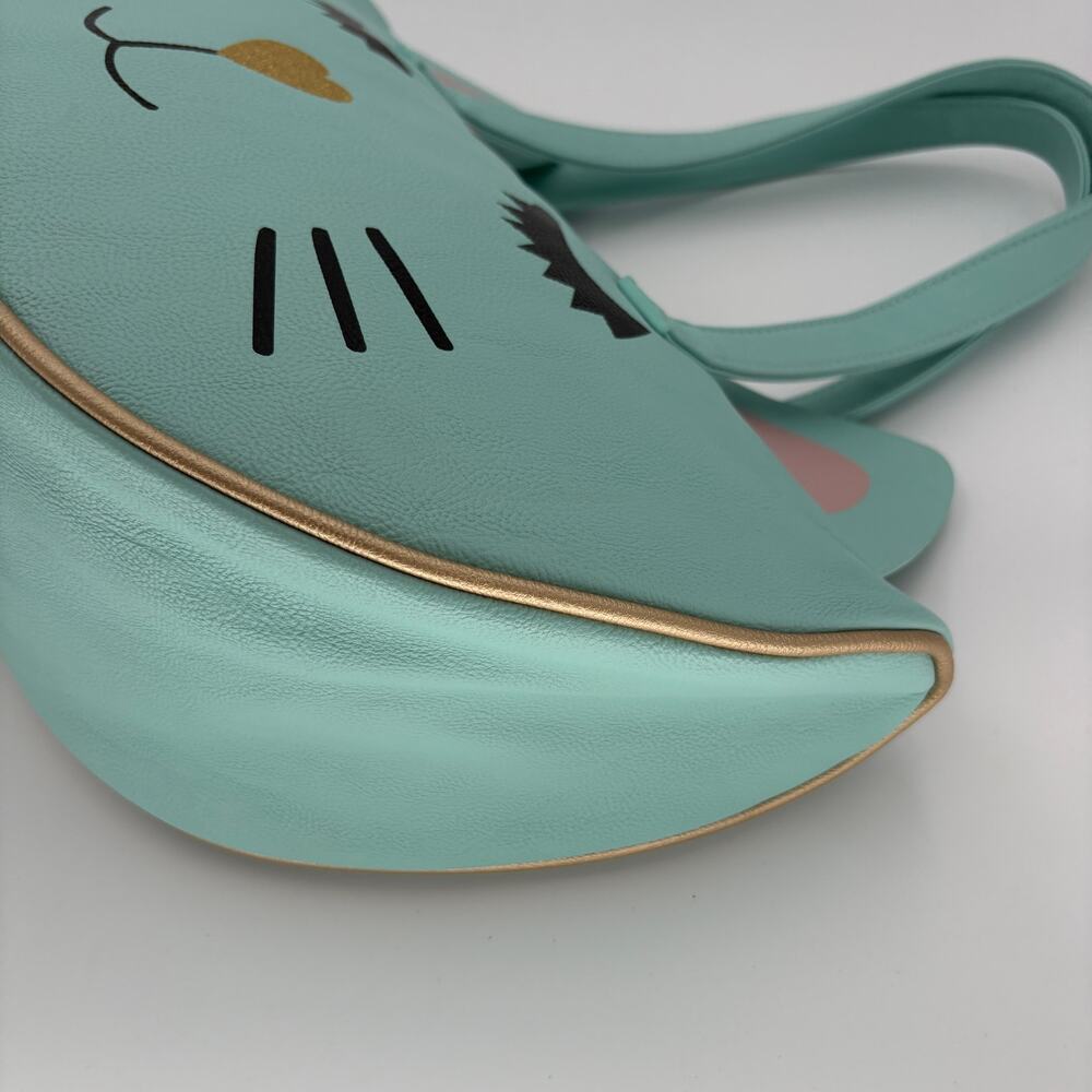 Luv Betsey Johnson Mint Green Cat Face Shoulder Tote Bag Glitter Heart - Picture 8 of 15